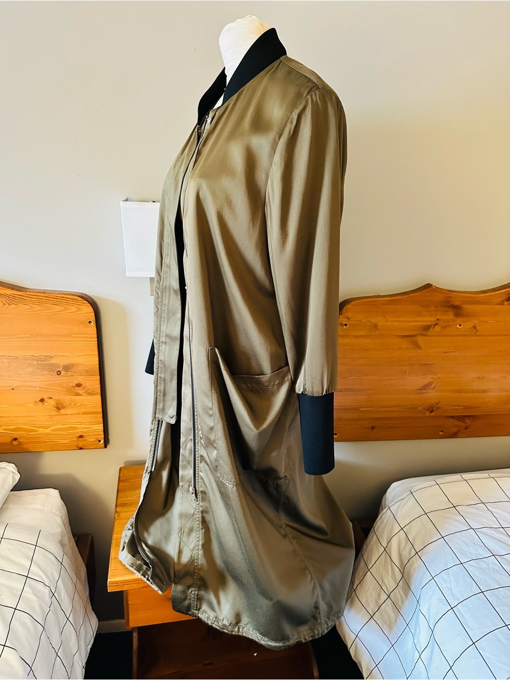 Soia & Kyo Bia Bonsai Long Bomber Two-Tone Olive and Black Coat L - Picture 14 of 16